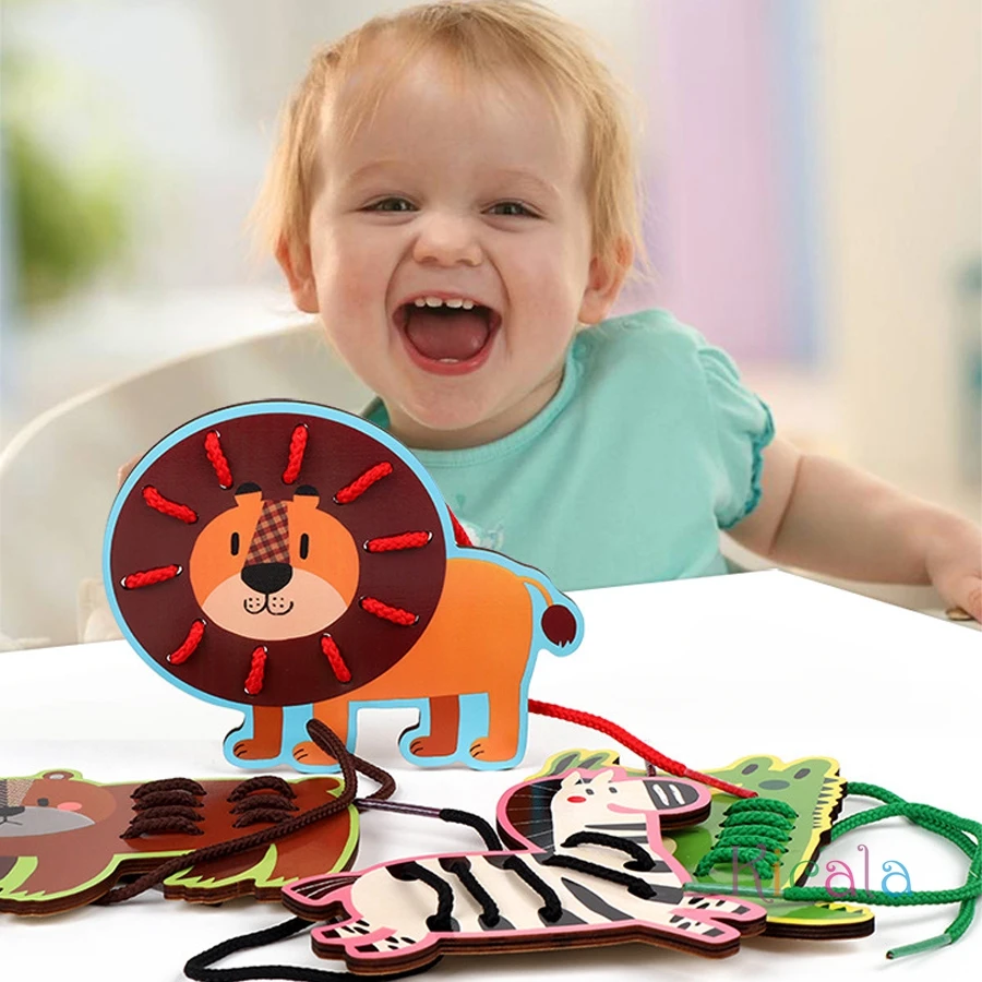 Wooden Lacing Toys Montessori Sensory Toys Sewing Cards Lacing Playing Game for Kid Preschool Learning Activity Fine Motor Skill - Image 3