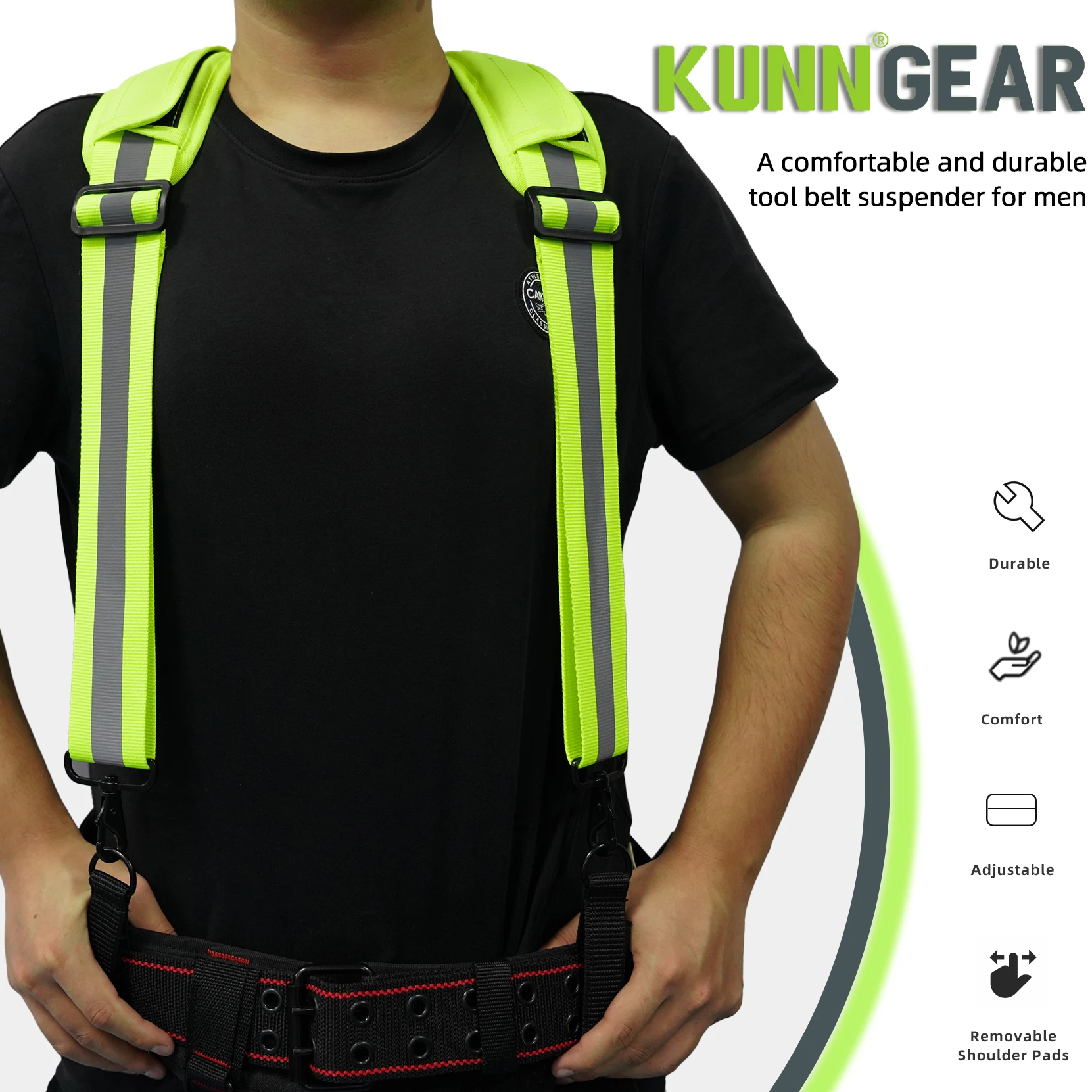 KUNN Hi-Vis Tool Belt Suspenders Heavy Duty Reflective Safety Work Suspender with Removed Padded Shoulder,4Pcs Tool Belt Loops - Image 2