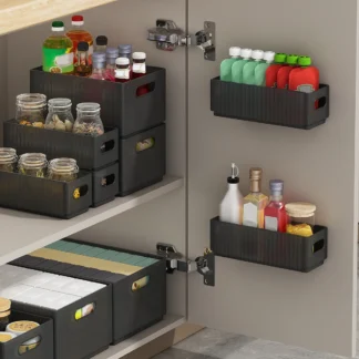 WORTHBUY Kitchen Cabinet Door Organizer Wall Mounted Folding Plastic Storage Rack Spice Container Storage Shelves Sponge Holder