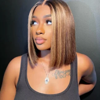 Bob Wig 13x4 Straight Remy Hair Ombre 4/27 Highlight Wigs Human HairTransparent Lace Front Human Hair Wig For Black Women