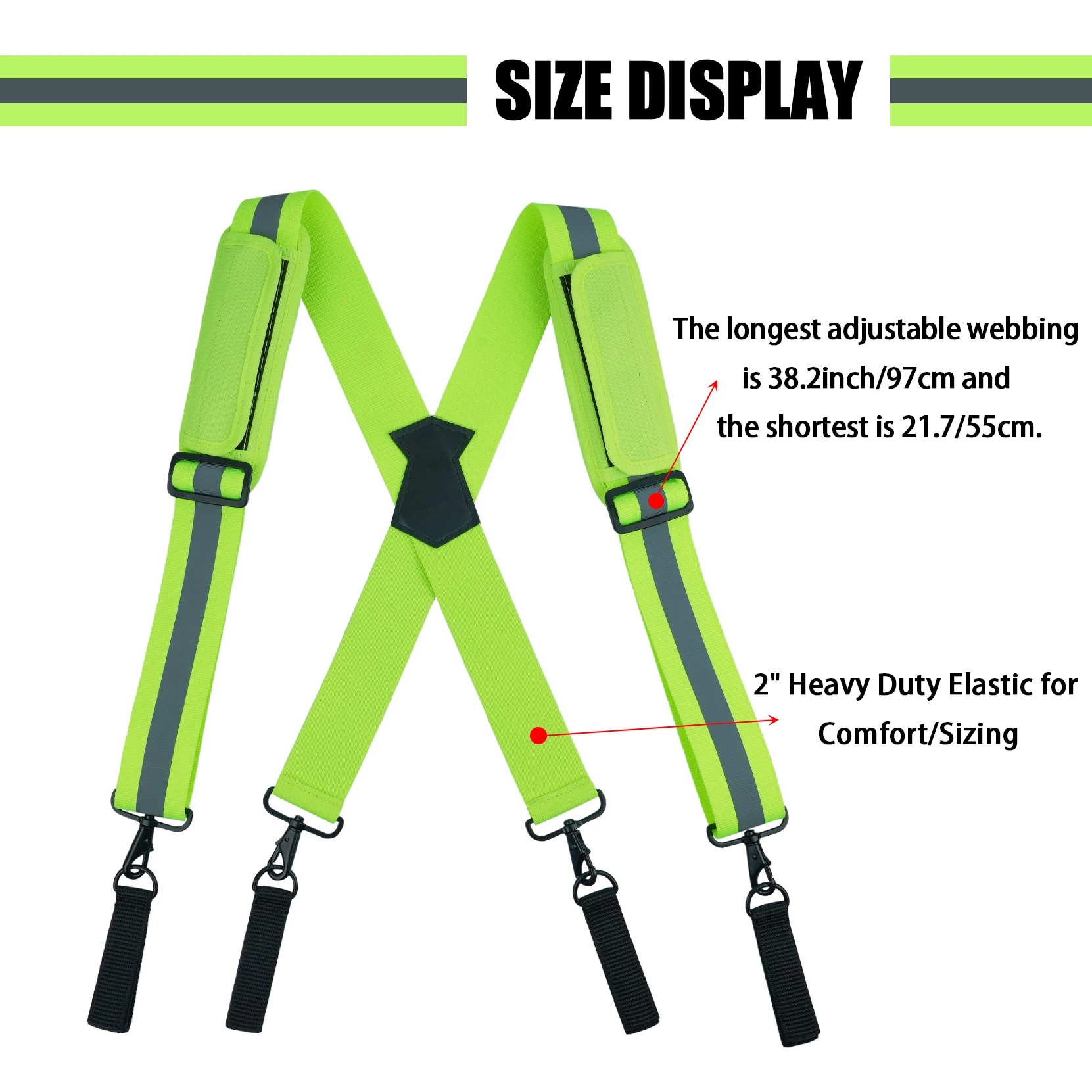 KUNN Hi-Vis Tool Belt Suspenders Heavy Duty Reflective Safety Work Suspender with Removed Padded Shoulder,4Pcs Tool Belt Loops - Image 3