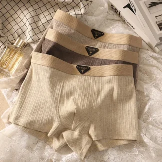 3 pcs Men's Cotton Underpants Solid Striped Underwear Men's Panties Boxer Shorts High Elastic Wiast Underwear for Man