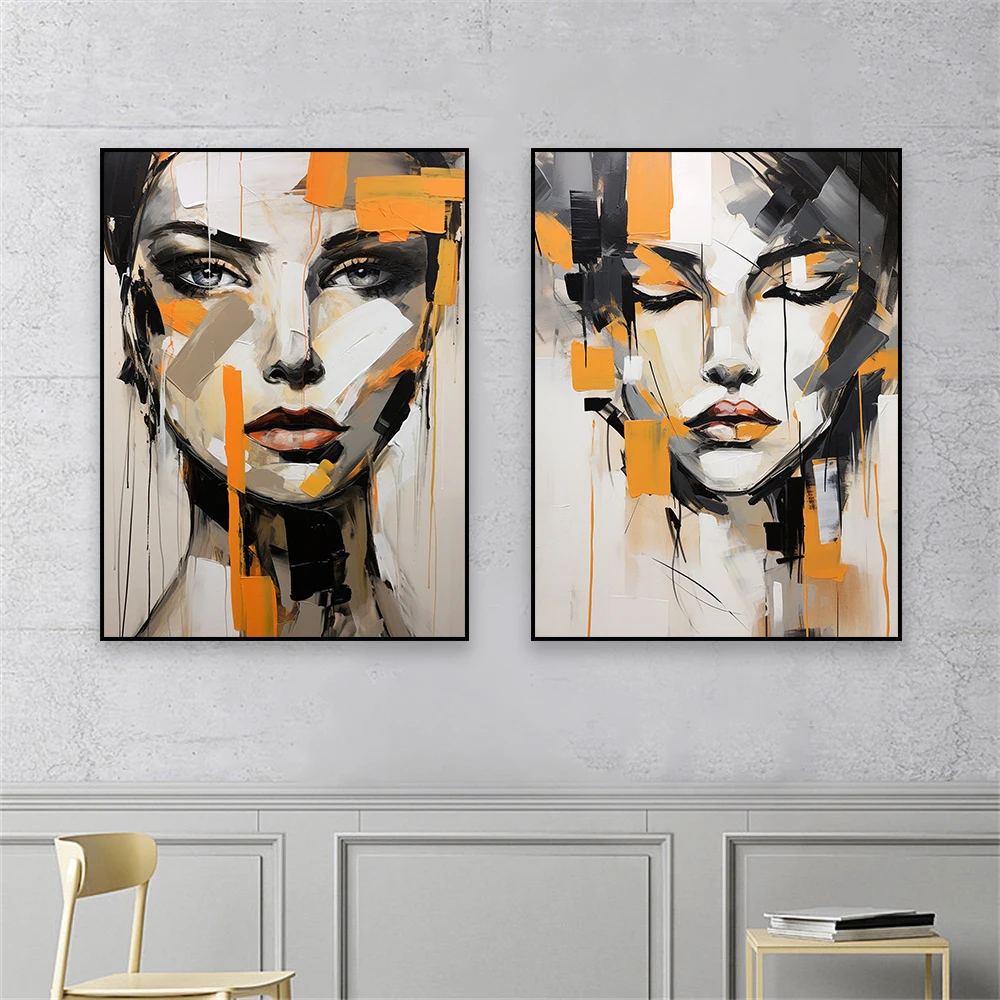 Abstract Woman Portrait Canvas Wall Art Poster Chic Woman Face Art Print Modern Black and White with Pink Prints Bedroom Decor - Image 2