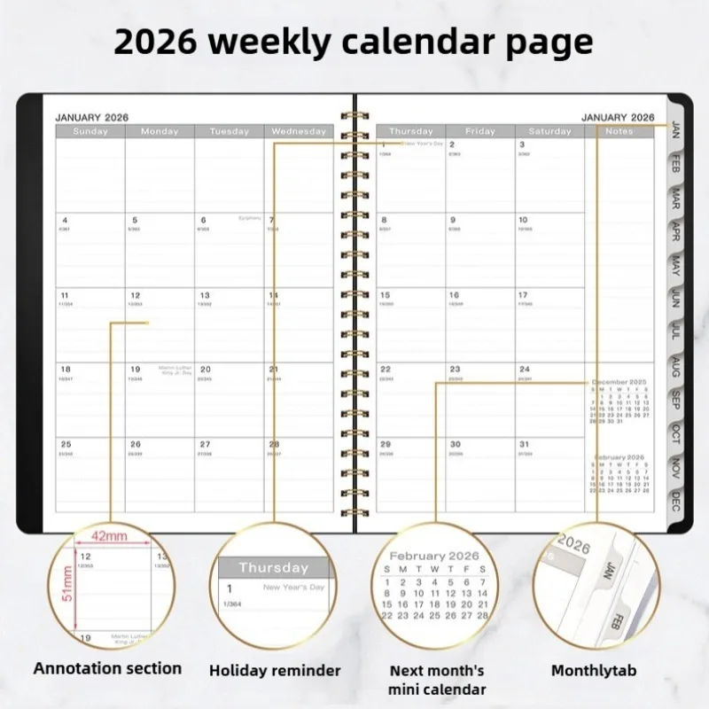 A4 Coil Notebook Schedule Planning Time Management Work Record Weekly Planner Plan Book - Image 3