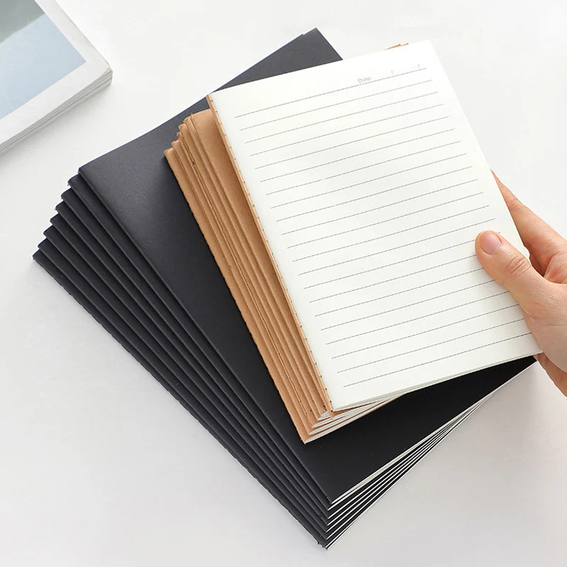 5Pcs A5 B5 A4 Notebook,36 Sheets/72 Pages/Book,Kraft paper And Black Cover,Office Study Notes Supplies QP-09 - Image 2