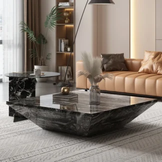 Italian Luxury Mobile Nesting Tables, Venetian Brown Marble & Side Table Set, Heat&Scratch Resistant, Master Design, Customize.