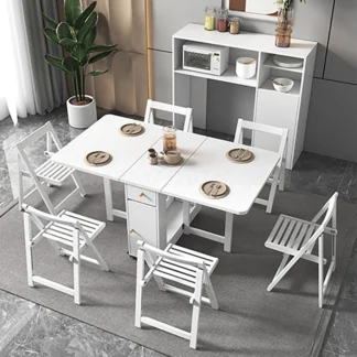 Folding Dining Table Table Multifunctional Space Saving Tables With Storage Racks Extension Dinner Table With 0/2/4/6 Chairs