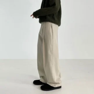 100% Cotton Korean Wide Leg Trousers, High Quality Cleanfit Drapery Pants For Man, Minimalist Oversized Dress Pants