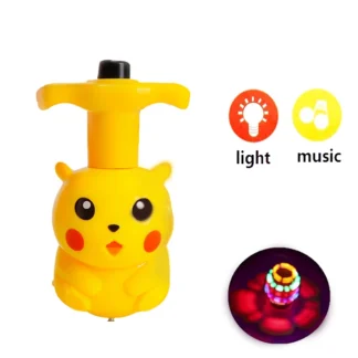 Pokemon Anime Kawaii Pika Chuka Jingle Cat LED Spinning Top Flashing Light Music Launcher Glow At Night Rotating Kid GIft Toys