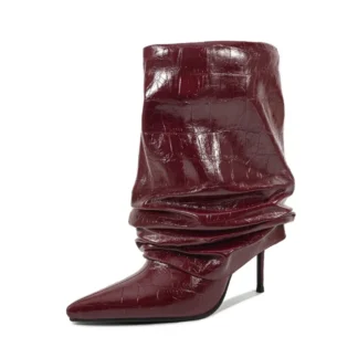 2026 Spring/Autumn New High Heels, Wrinkled Sleeves, Mid Leg Boots, European and American Women's Fashion Wide Leg Walking Shoes