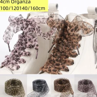 Width 4cm Organza Chiffon Leopard Print Shoelaces Length 100/120/140/160CM Bowknot Laces For Canvas Sneakers White Shoes Strings