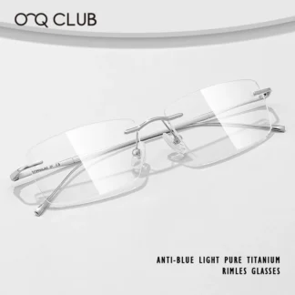 O-Q CLUB Ultra-light Titanium Reading Eyeglass Frames Men Fashion Simple Rimless Myopia Glasses Customized Prescription Glasses