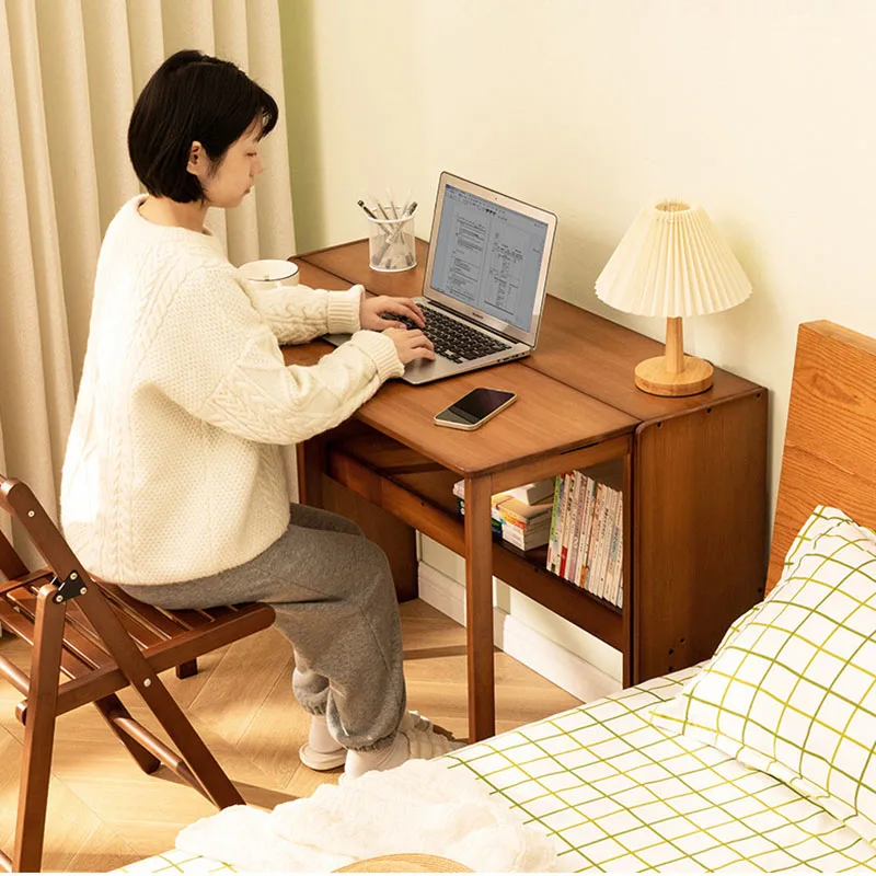 MOMO Folding Desk Computer Table Office Desk Student Home Small Desktop Solid Wood Bedroom Bedside Writing Workstation - Image 6