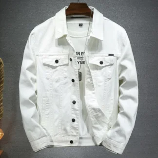 Autumn High-quality Men's Denim Jacket White Black Blue Fashion Casual Button Stretch Street Personality Denim Jacket