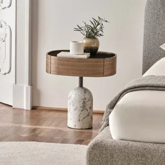 talian Minimalist Nightstand, Creative Pine Wood and marble Bedside Cabinet, Eco-Friendly&Scratch Resistant, Modern Home Storage