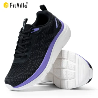 FitVille Women's Shoes Wide Width Walking Casual Shoes Thick Sole Lightweight Sneakers for Swollen Feet Relieve Toe Pain