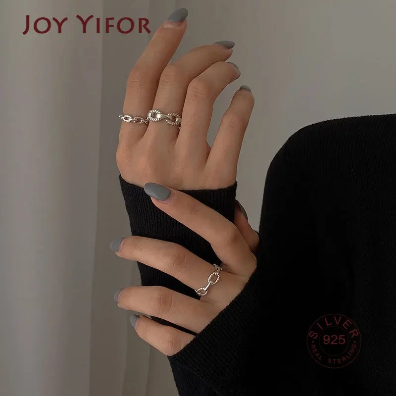 925 Sterling Silver Simple Link Chain Shaped Rings For Women Adjustable Ring Jewelry Accessories Gift S-R998 - Image 2