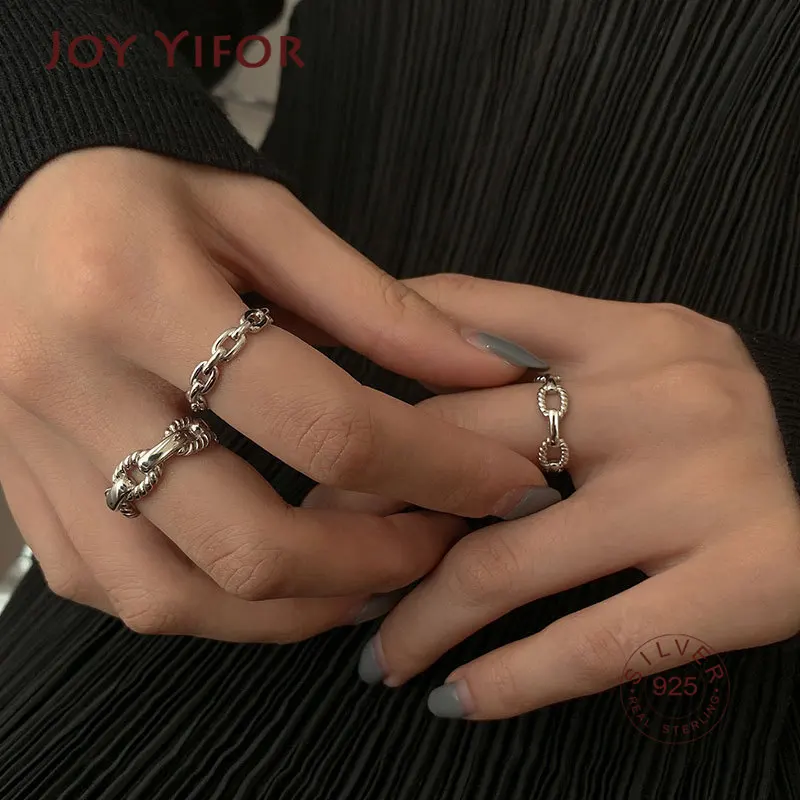 925 Sterling Silver Simple Link Chain Shaped Rings For Women Adjustable Ring Jewelry Accessories Gift S-R998 - Image 3