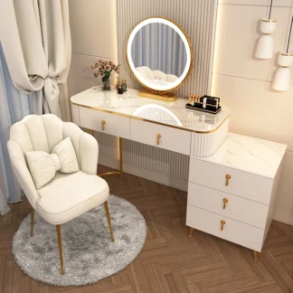 French Beauty Vanity Table Luxury With Light Mirror Trendy Aesthetic Vanity Table With Chair Kawaii Meuble Coiffeuse Furniture