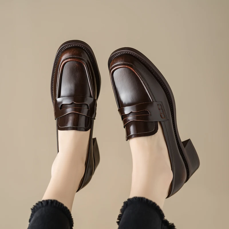 EAGSITY Cow leather penny loafer slip on shoes women shoes casual office lady casual shoes outdoor sneaker style street footwear - Image 3