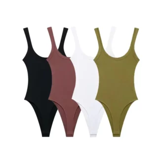 Skinny Ribbed Bodysuits for Women, O Neck, Straps, Snap-Button, Female Playsuits, Sexy Fashion