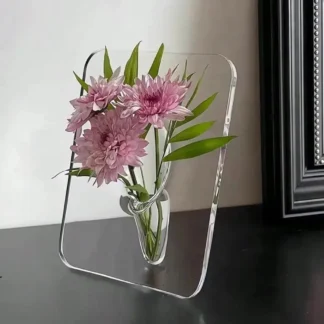 Acrylic Frame Vase Clear Modern Flower Display Art Decor Living Room Home Decoration Desktop Bookshelf Decoration Flower Vase
