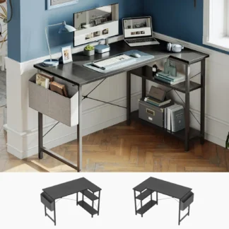 40" L-Shaped Computer Desk with Reversible Storage Shelves, Black Corner Desk for Home Office Gaming Study