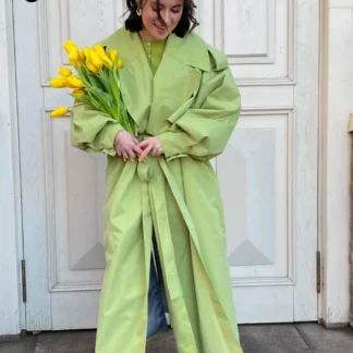 2026 Spring Green Belted Windbreakers Women's Loose Lapel Lace-up Button Full Sleeve Trench Coat Ladies New High Street Outwear