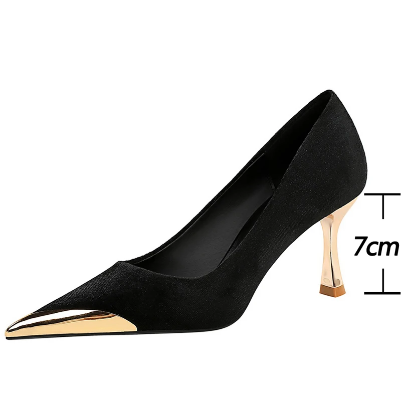 Large size 43 Women 7 Cm Heels Metal Pointed Women Pumps Fashion Kitten Heels Sexy Party Shoes Women Suede Luxury Lady Heels - Image 2