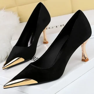 Large size 43 Women 7 Cm Heels Metal Pointed Women Pumps Fashion Kitten Heels Sexy Party Shoes Women Suede Luxury Lady Heels