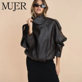 MUJER Faux Leather Bomber Jackets for Women Fashion Windbreaker Jacket Woman Warm Winter Women's Coat Outerwears Overcoat Female