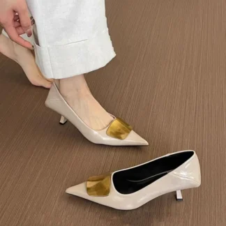 Pointed Toe High Heels Women's Shoes Spring New Shallow Mouth Metal Buckle Temperament Stiletto Single Shoes