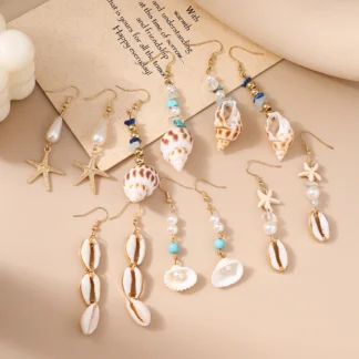 Aihua Fashion Summer Beach Pearl Conch Shell Earrings for Women Girls Cute Boho Starfish Earrings New In Seaside Jewelry Gifts