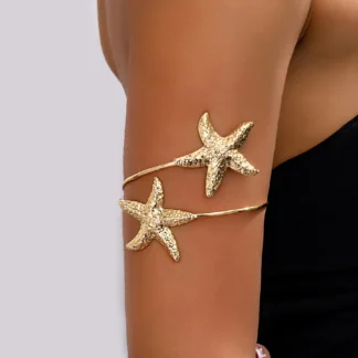 New Fashion Golden Alloy 2 Starfish Arm Bracelet for Women Summer Beach Dance Party Cuff Bracelets Jewlery Accessories Gifts