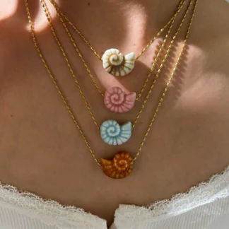 GHIDBK New Cute Multicolour Ceramic Conch Pendant Necklaces for Women Stainless Steel Chain Fashion Holiday Jewelry Gifts Summer