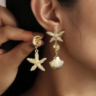 Fashion Summer Beach Pearl Conch Shell Earrings For Women Girls Cute Boho Starfish Earrings New In Seaside Jewelry Gifts